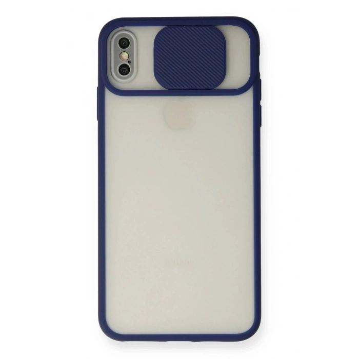 Durukar®  iPhone XS Max Kılıf Palm Buzlu Kamera Sürgülü Silikon - Lacivert
