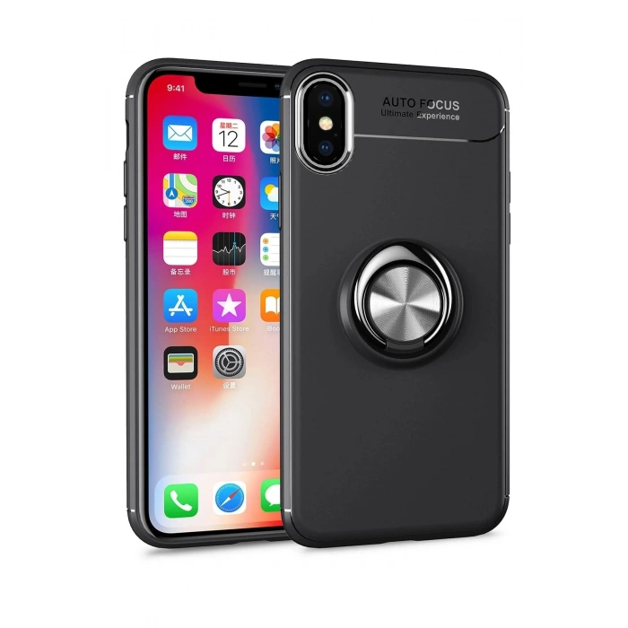 Durukar®  iPhone XS Max Kılıf Range Yüzüklü Silikon - Siyah