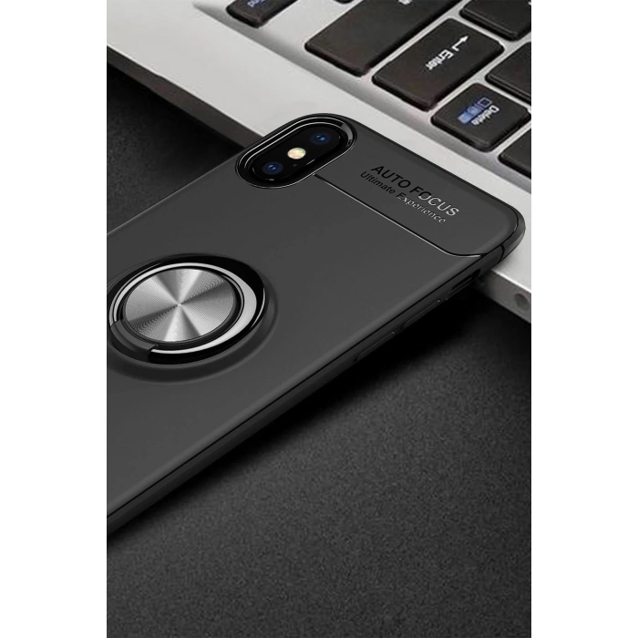 Durukar®  iPhone XS Max Kılıf Range Yüzüklü Silikon - Siyah