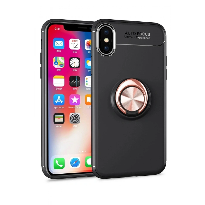 Durukar®  iPhone XS Max Kılıf Range Yüzüklü Silikon - Siyah-Gold