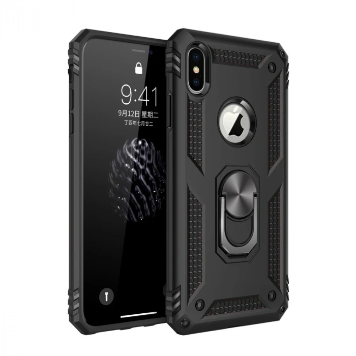Durukar®  iPhone XS Max Kılıf Sofya Yüzüklü Silikon Kapak - Siyah