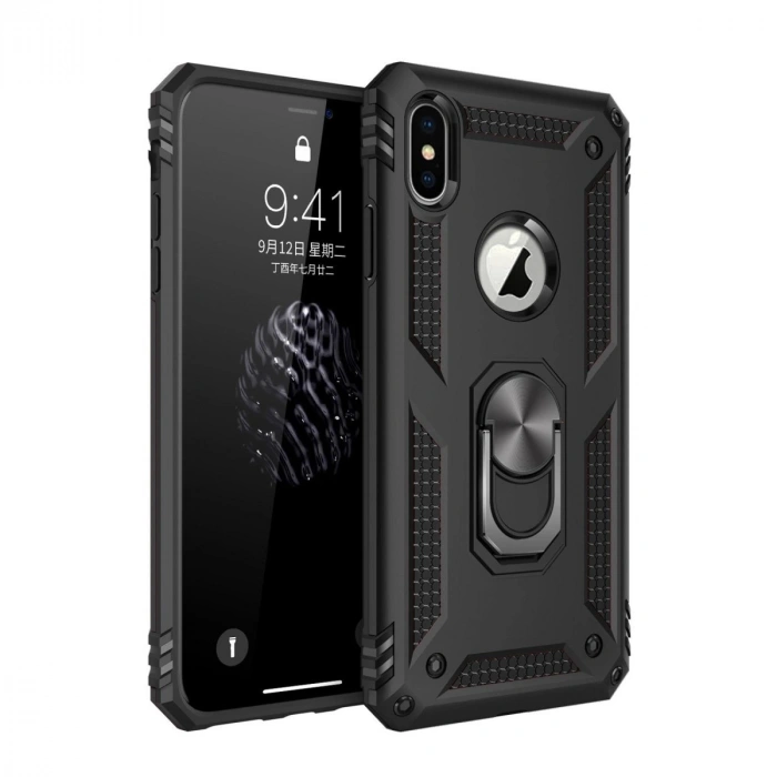 Durukar®  iPhone XS Max Kılıf Sofya Yüzüklü Silikon Kapak - Siyah