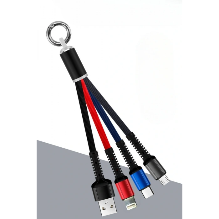Durukar® Işıklı Anahtarlık Model 3 in 1 USB Çıkışlı MİKRO,TYPE-C ve İphone Uyumlu Şarj Kablosu