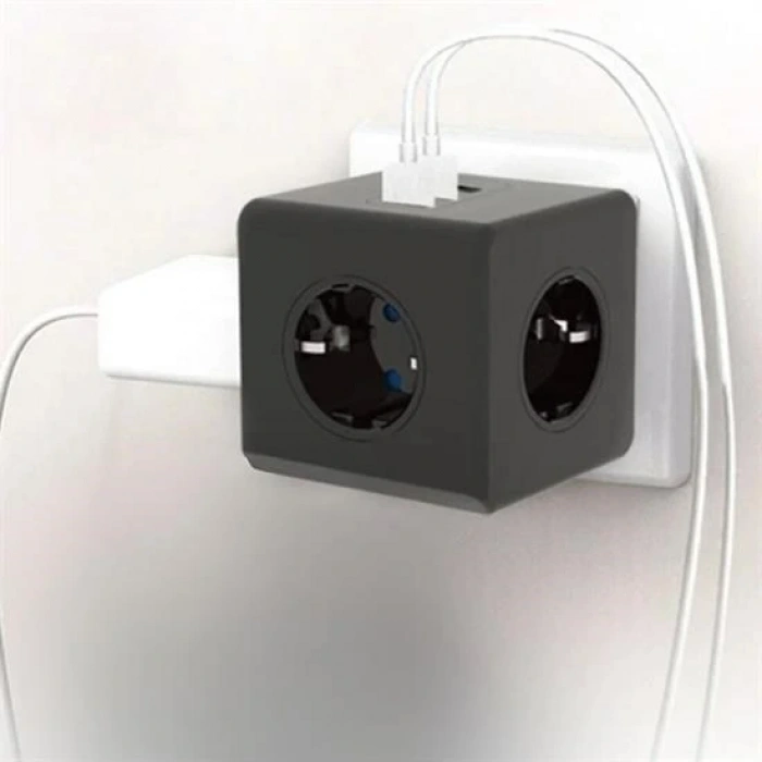 Durukar® Isıya Dayanıklı Termal Akım Korumalı ve Çocuk Korumalı 3 Priz Girişli 3 USB Girişli Küp Priz