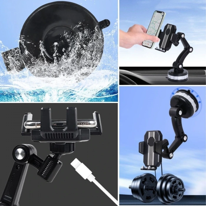 Durukar® Jel Vantuzlu Cama Takılabilen Güçlü 360 Derece Dönebilen Ayarlanabilir Araç Içi Vantuzlu Telefon Tutucu
