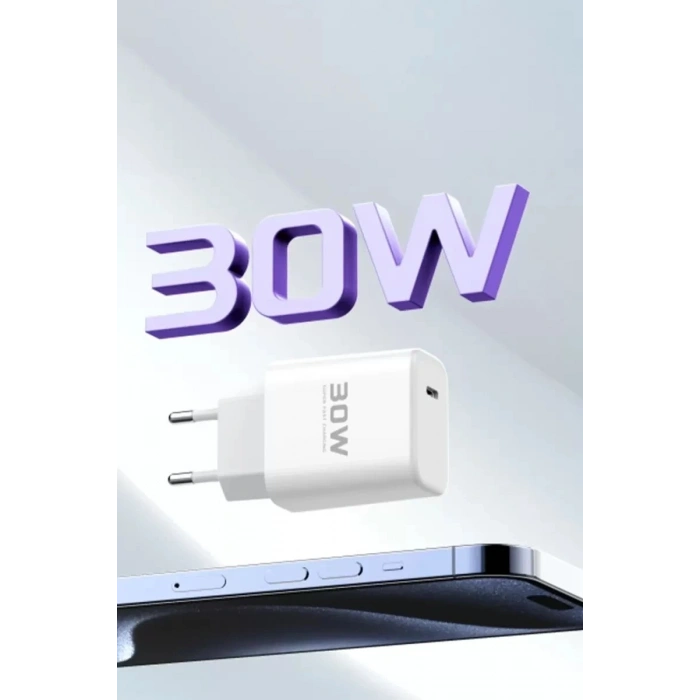 Durukar®  JK89 30W Type-C Çıkışlı Ekstra DC66 1M Type-C to Lightning  Kablolu PD Şarj Cihazı - Beyaz