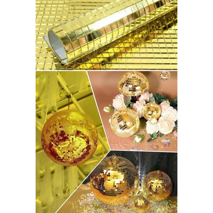 Durukar® Kare Gold Cam Mozaik Fayans Çıkartmaları El İşi Kare Cam Fayans Kendinden Yapışkanlı Aynalı Dekor Panel 30x30 Cm