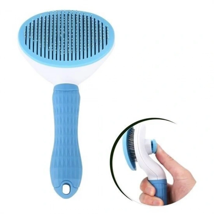 Durukar® Kedi Köpek Tüy Toplayıcı Kendini Temizleyebilen Ergonomik Saplı Evcil Hayvan Tarağı Mavi