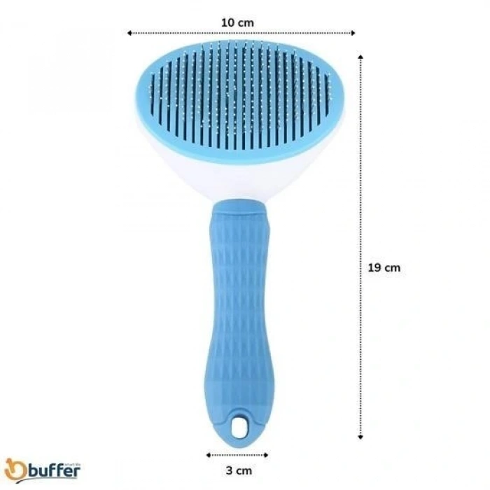 Durukar® Kedi Köpek Tüy Toplayıcı Kendini Temizleyebilen Ergonomik Saplı Evcil Hayvan Tarağı Mavi