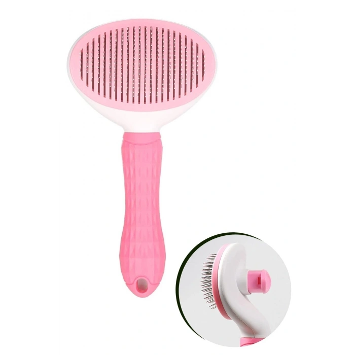 Durukar® Kedi Köpek Tüy Toplayıcı Kendini Temizleyebilen Ergonomik Saplı Evcil Hayvan Tarağı Pembe