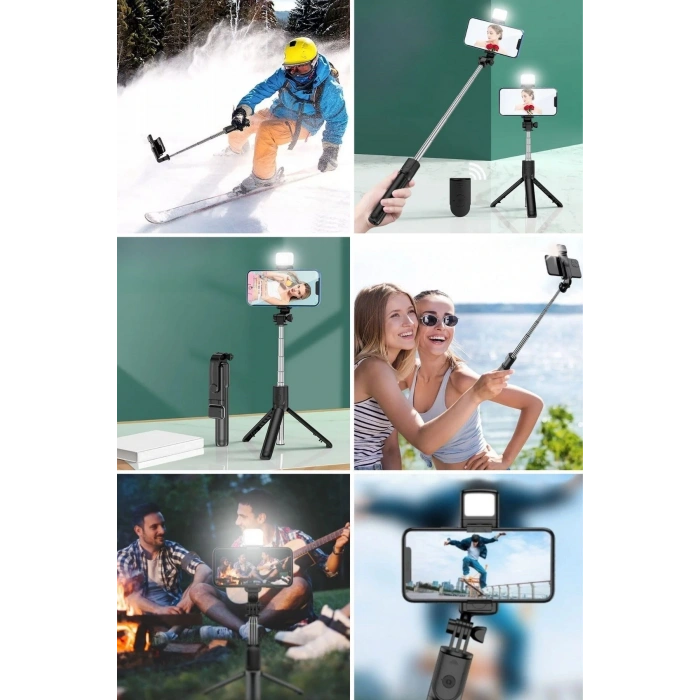 Durukar® Kendiliğinden Işıklı Masaüstü Tripod Olabilen Telefon Tutuculu Kablosuz Kumandalı Selfie Çubuğu