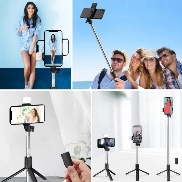 Durukar® Kendiliğinden LED Işıklı Kumandalı Uzayabilen Selfie Çubuğu,Masa Üstü Tripod