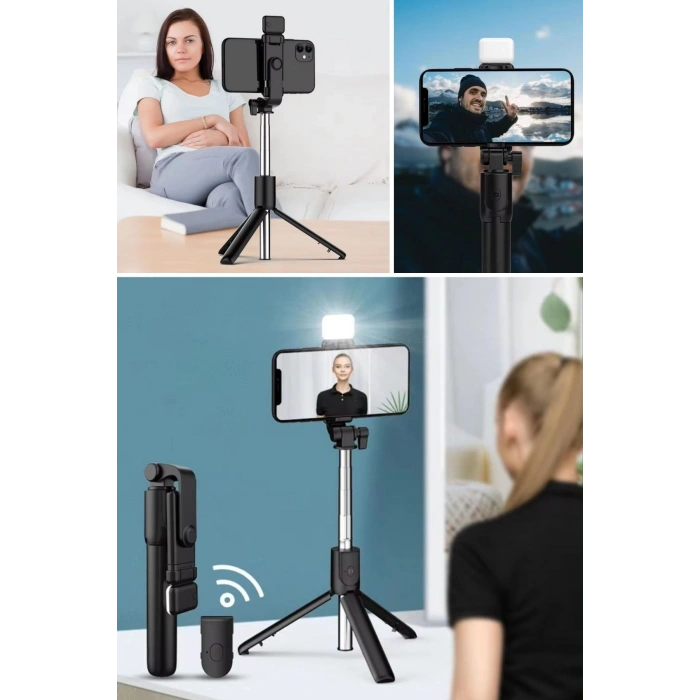 Durukar® Kendiliğinden LED Işıklı Kumandalı Uzayabilen Selfie Çubuğu,Masa Üstü Tripod