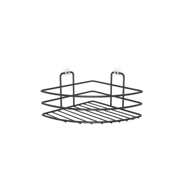 Durukar® Self-Adhesive No Mounting Required Single-Tier Bathroom Corner Shampoo Holder Black