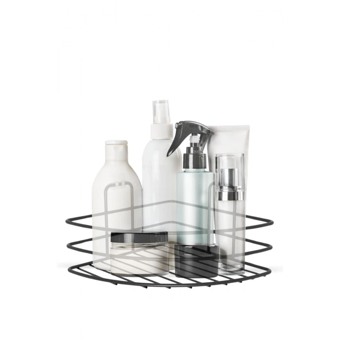 Durukar® Kendiliğinden Yapışkanlı Montaj Gerektirmeyen Tek Katlı Banyo Askı Köşe Şampuanlık Siyah