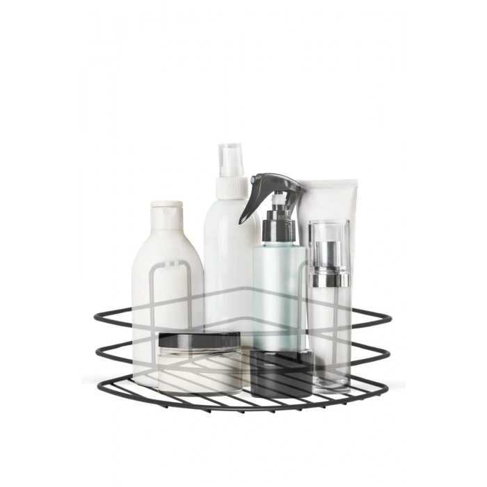 Durukar® Self-Adhesive No Mounting Required Single-Tier Bathroom Corner Shampoo Holder Black