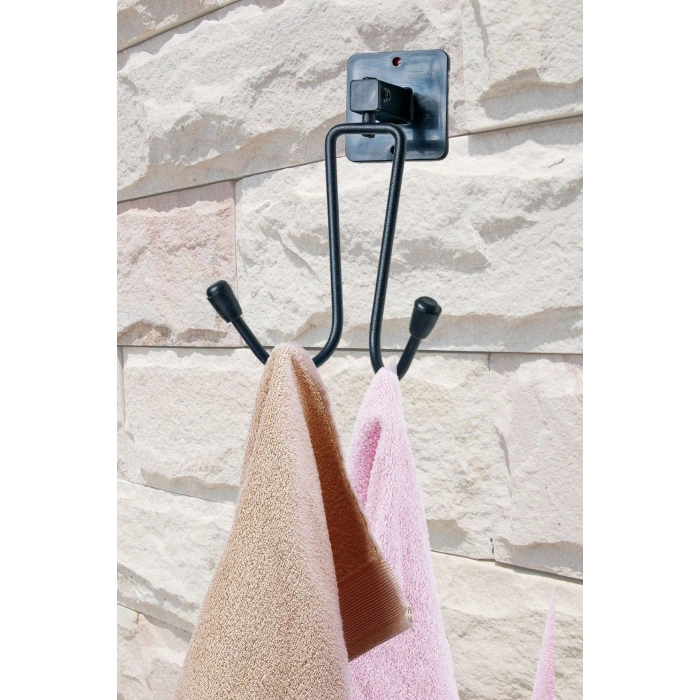 Durukar® Kendiliğinden Yapışkanlı Siyah Paslanmaz Metal Bornoz ve Havlu Askılığı