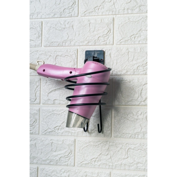 Durukar® Kendiliğinden Yapışkanlı Siyah Paslanmaz Metal Fön Makinesi Askısı Saç Kurutma Makinesi Tutacağı