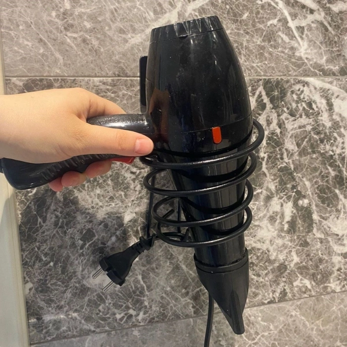 Durukar® Kendiliğinden Yapışkanlı Siyah Paslanmaz Metal Fön Makinesi Askısı Saç Kurutma Makinesi Tutacağı