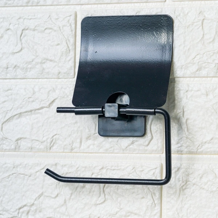 Durukar® Self-Adhesive Black Stainless Metal Lid Toilet Paper Holder Apparatus