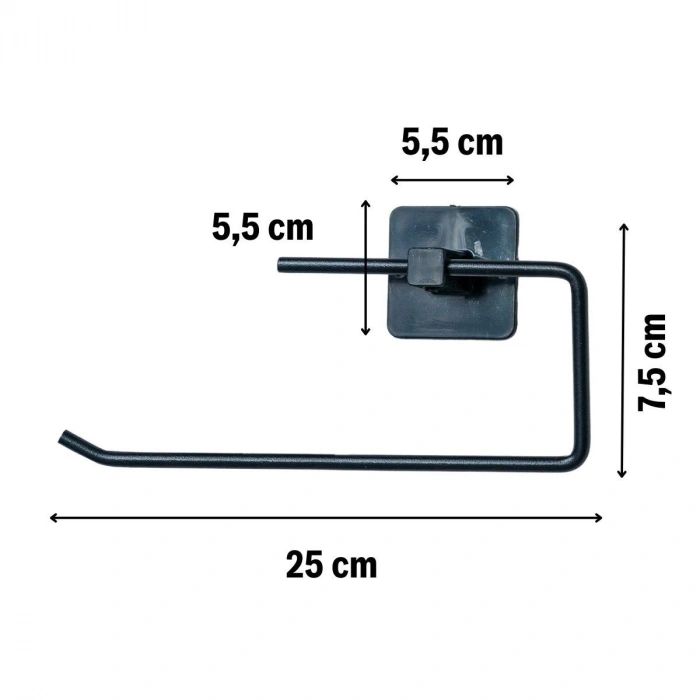 Durukar® Kendiliğinden Yapışkanlı Siyah Paslanmaz Metal Rulo Havluluk Aparat