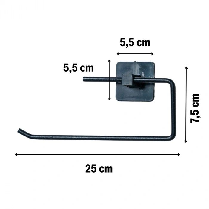 Durukar® Self-Adhesive Black Stainless Metal Roll Towel Holder Apparatus