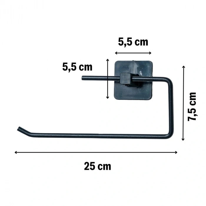 Durukar® Kendiliğinden Yapışkanlı Siyah Paslanmaz Metal Rulo Havluluk Aparat