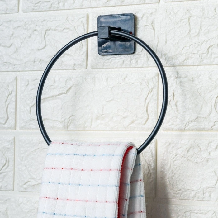 Durukar® Self-Adhesive Black Stainless Metal Round Towel Holder