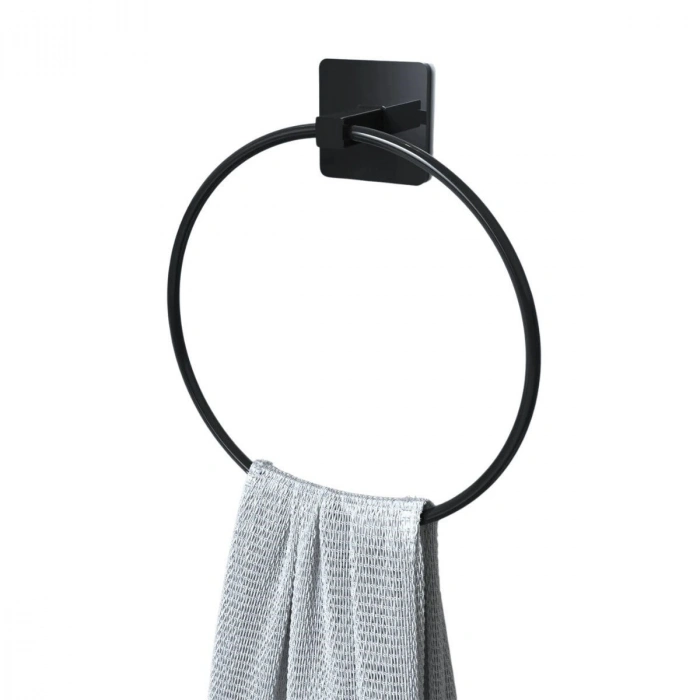 Durukar® Self-Adhesive Black Stainless Metal Round Towel Holder