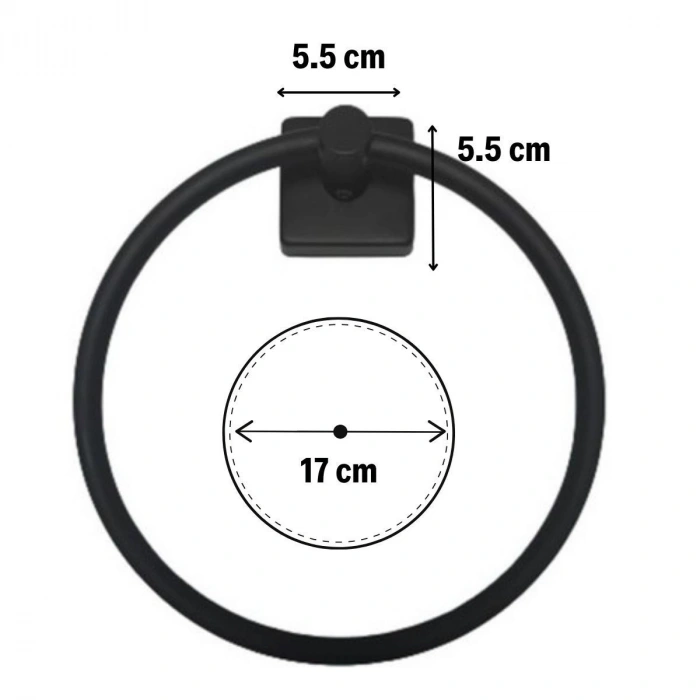 Durukar® Self-Adhesive Black Stainless Metal Round Towel Holder