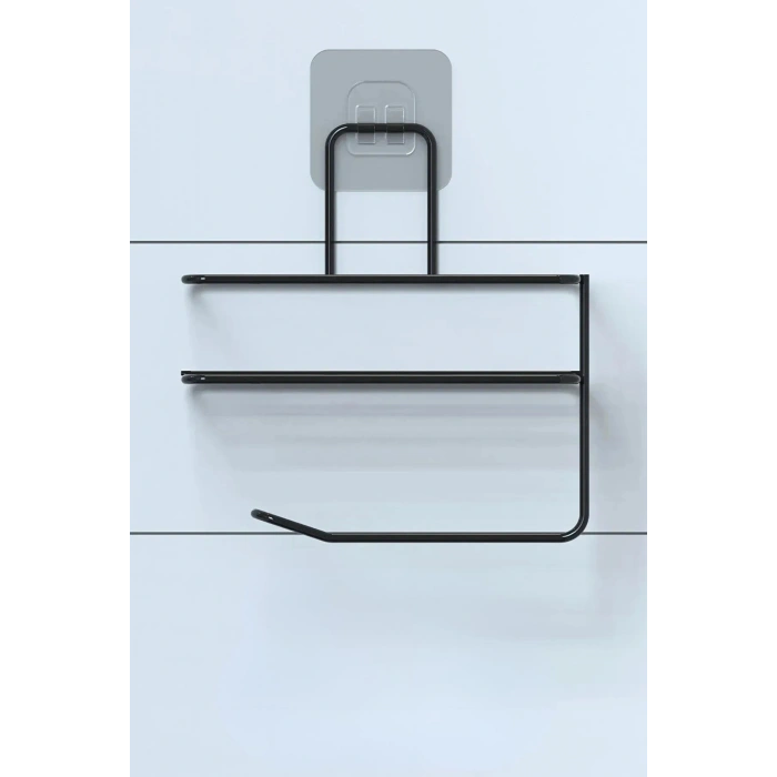 Durukar® Kendiliğinden Yapışkanlı Tuvalet Kağıdı Tutacağı ve Yedek Raf - Siyah Modern Metal Tasarım