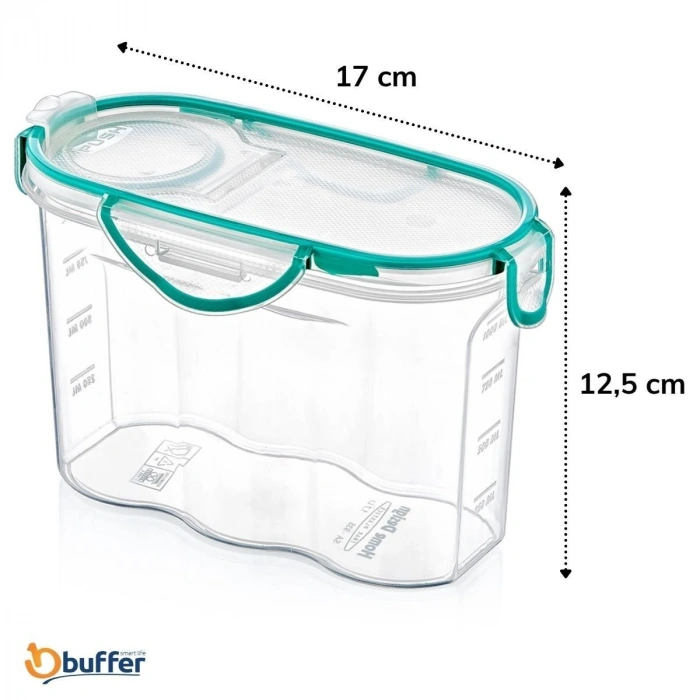 Durukar® Kilitli Kapaklı Contalı Hava,Su Sıvı Geçirmez 1,2 Litre Erzak Saklama Kabı-SA580