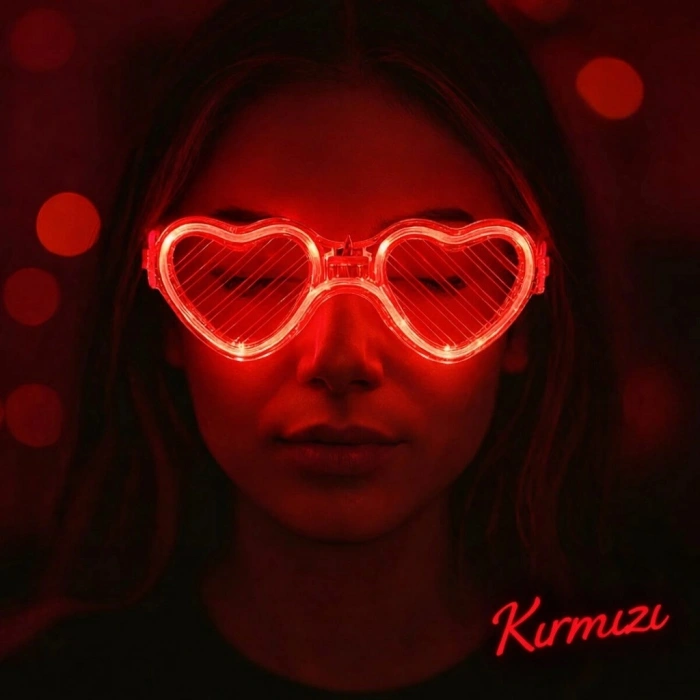 Durukar® Kırmızı LED Işıklı Kalp Gözlük – 3 Modlu Parti & Glow Gözlüğü