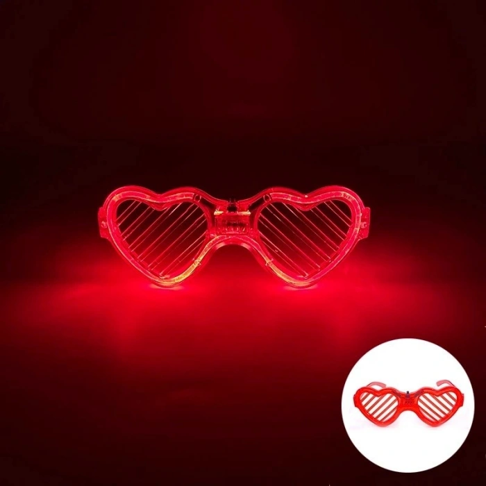 Durukar® Kırmızı LED Işıklı Kalp Gözlük – 3 Modlu Parti & Glow Gözlüğü
