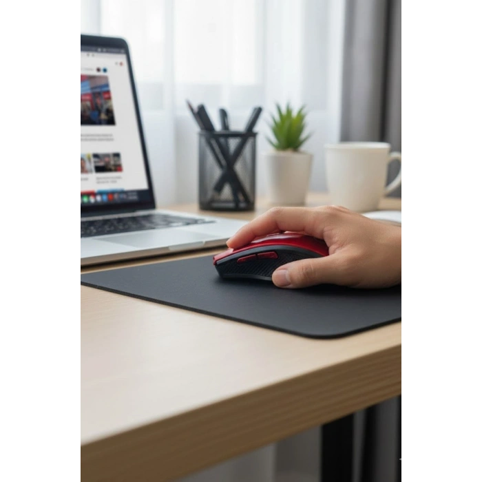 Durukar® Kırmızı Renkli Baş Parmak Destekli Ergonomik Sessiz Kablosuz Mouse – USB Alıcılı, Ofis ve Oyun İçin Konforlu Bilgisayar Faresi MS6300