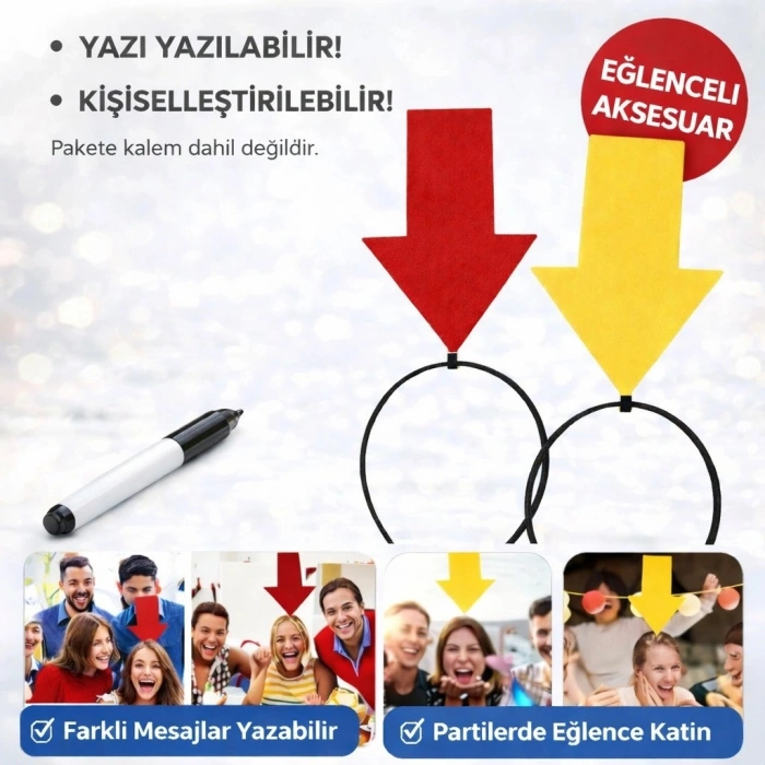 Durukar® Kişiselleştirilebilir Ok İşaretli Mesaj Tacı (2’li Set Sarı-Kırmızı)