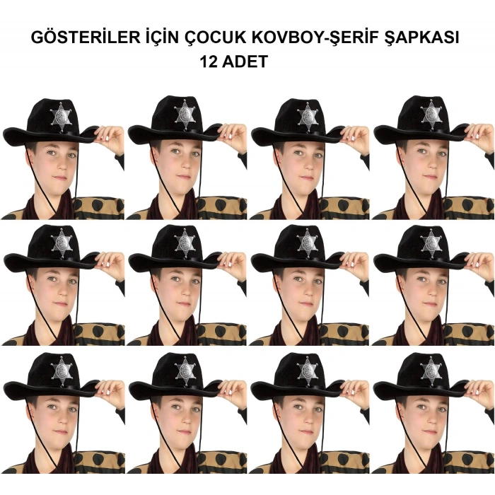 Durukar® Kovboy Şerif Şapkası Siyah 12 Adet - Kostüm, Parti ve Gösteri Şapkası