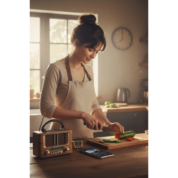 Durukar® Küçük Mini Boy Retro Ahşap Tasarım Bluetooth Hoparlörlü Radyo – FM/AM Destekli, Şarjlı ve Taşınabilir Radyo NS-8108