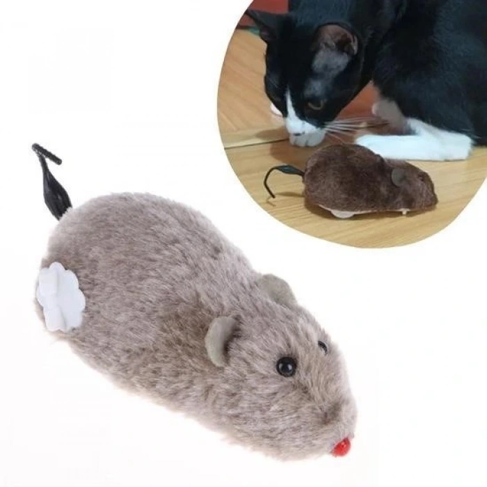Durukar® Kurmalı Kedi Eğitim Oyuncağı Tüylü Peluş Fare Yakalama İnteraktif Sevimli Eğlenceli Oyuncak