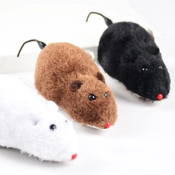 Durukar® Kurmalı Kedi Eğitim Oyuncağı Tüylü Peluş Fare Yakalama İnteraktif Sevimli Eğlenceli Oyuncak