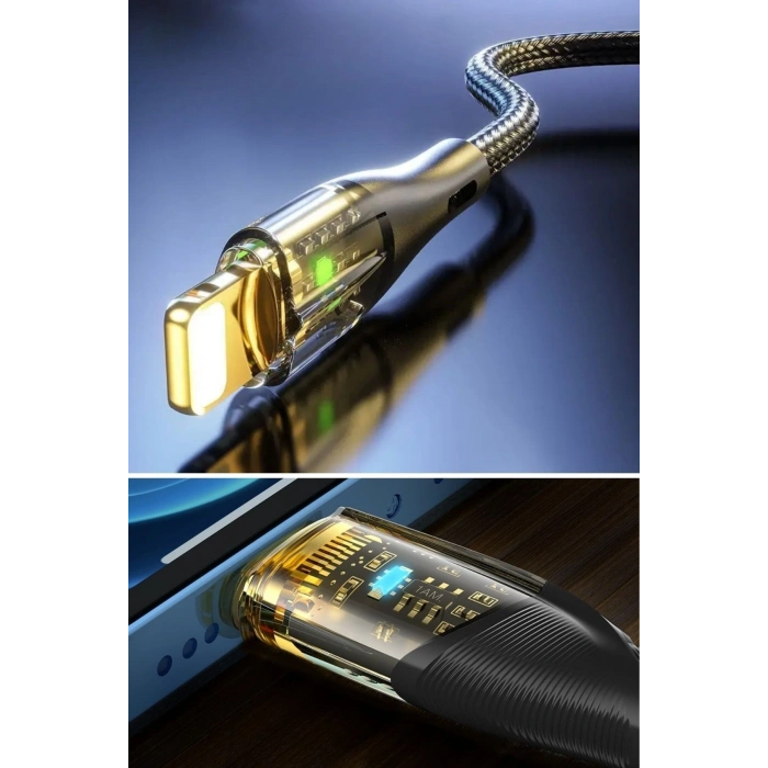 Durukar® Led Işık Uçlu Sağlam İp Kablolu USB to Lightning Hızlı Şarj Kablosu