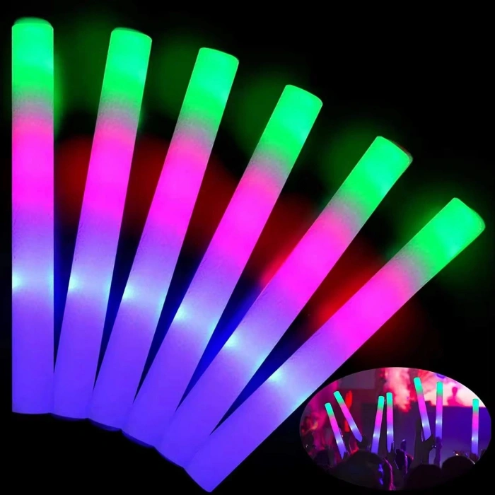 Durukar® Led Işıklı ( 6 Adet ) 3 Modlu Kauçuk Işıklı Sünger Parti Çubuk Sopa - 46 cm