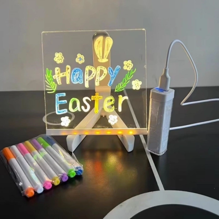 Durukar® LED Işıklı Kendiliğinden Renkli Fosforlu Kalemli Kare Yazı Panosu 20x20 cm