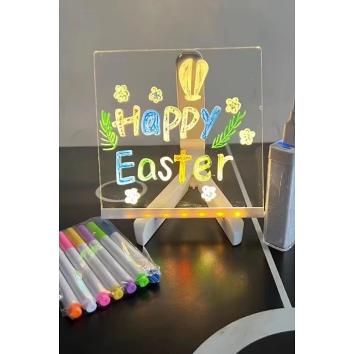 Durukar® LED Işıklı Kendiliğinden Renkli Fosforlu Kalemli Kare Yazı Panosu 20x20 cm