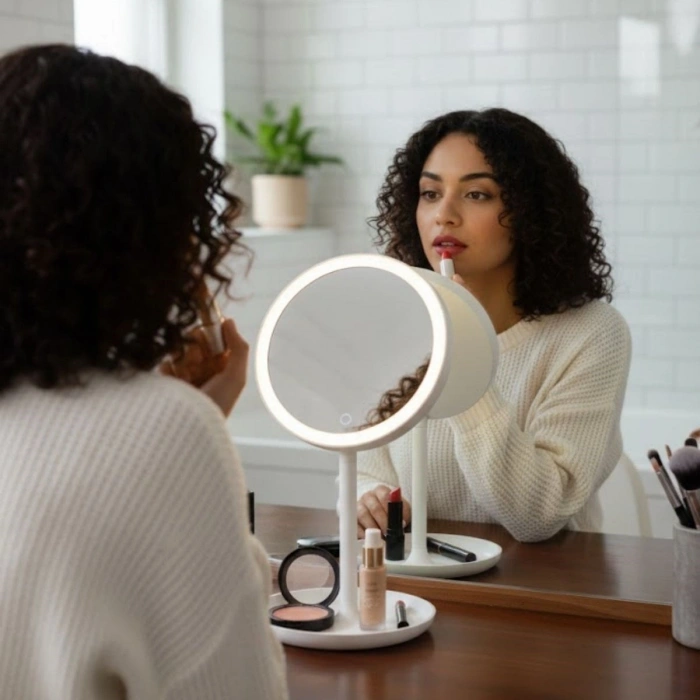 Durukar® LED Lighted Round Makeup Mirror – Touch Adjustable Light Tone, 360° Rotatable Desktop Professional Makeup and Skincare Mirror