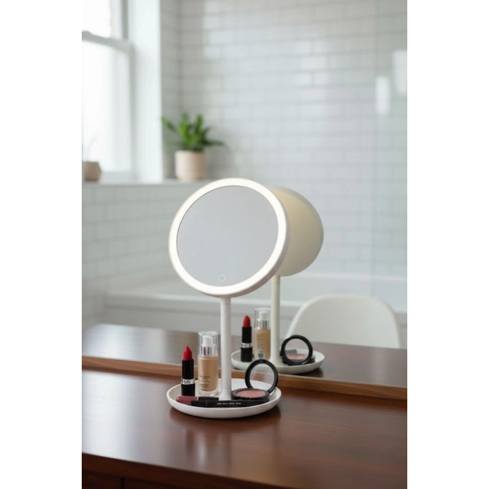 Durukar® LED Lighted Round Makeup Mirror – Touch Adjustable Light Tone, 360° Rotatable Desktop Professional Makeup and Skincare Mirror