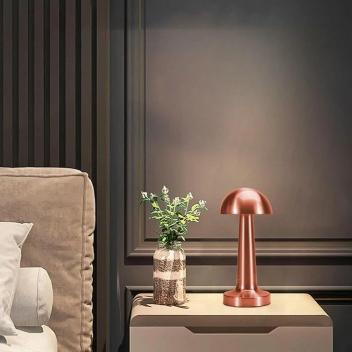 Durukar® Mantar Model Bronz Renk Şarjlı Dokunmatik 3 Renkli LED Masa Lambası