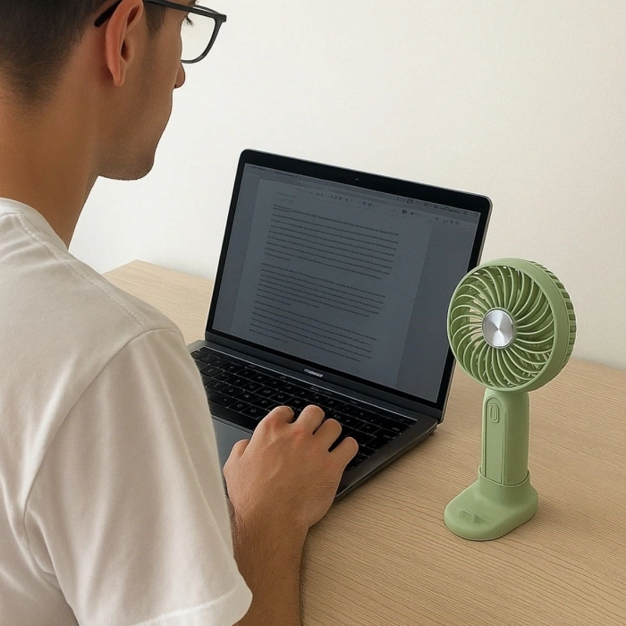 Durukar® Masa Üstü Standlı USB ile Şarj Olabilen 3 Ayarlı Fan Modlu Çanta Tipi El Fanı