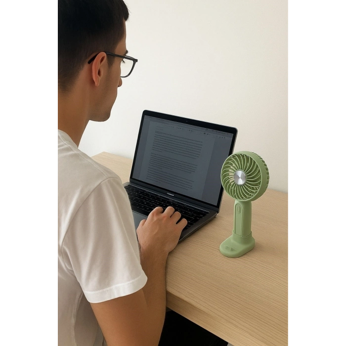 Durukar® Masa Üstü Standlı USB ile Şarj Olabilen 3 Ayarlı Fan Modlu Çanta Tipi El Fanı