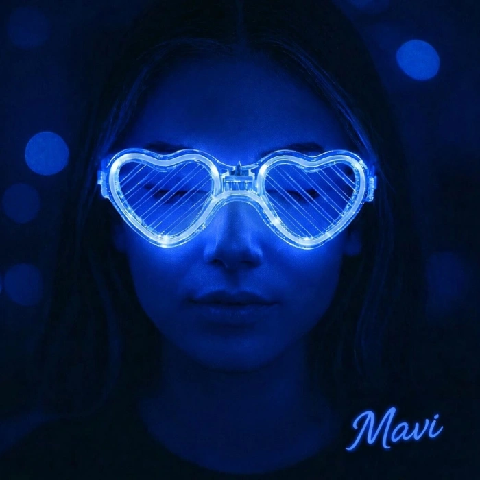 Durukar® Mavi LED Işıklı Kalp Gözlük – 3 Modlu Parti & Glow Gözlüğü